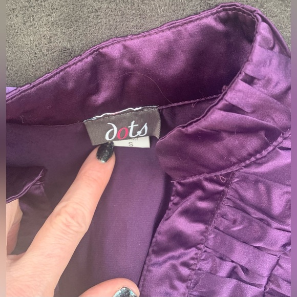 Lot of 2 sz Small tops shirts blouse satin purple retro print - Picture 6 of 9